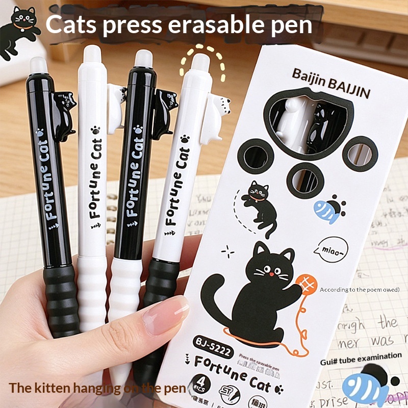 4-Pack Cute Cat Erasable Gel P - đánh giá và giá Retractable Eraser Pen Click
