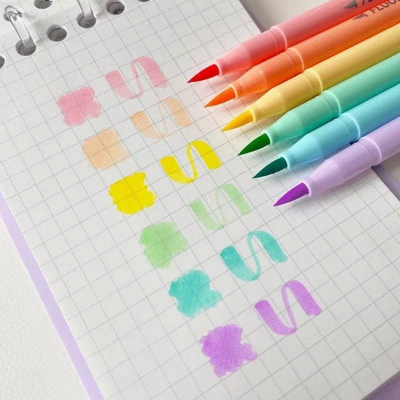 6 colors Soft Brush Fluorescen - đánh giá và giá Pastel Highlighter Set Double Ended